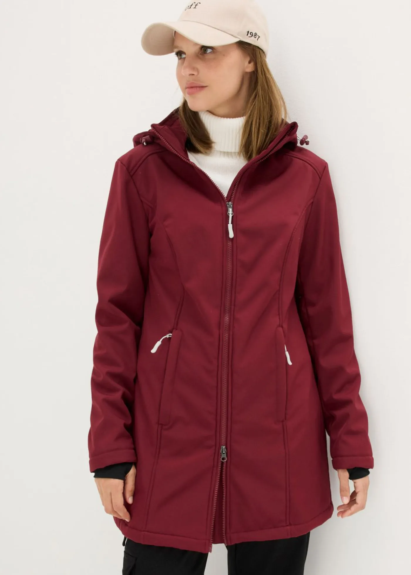 bonprix bonprix Chaqueta larga funcional softshell repelente al agua, forro polar suave rojo avellana Best
