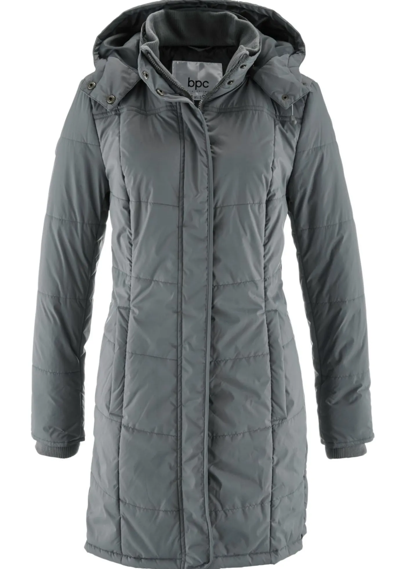 bonprix bonprix Chaqueta larga guateada con cuello y capucha Gris humo Discount