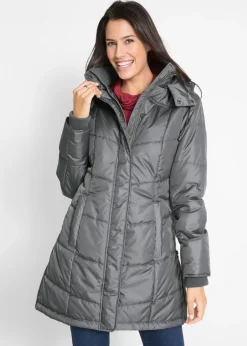 bonprix bonprix Chaqueta larga guateada con cuello y capucha Gris humo Discount