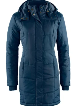 bonprix bonprix Chaqueta larga guateada con cuello y capucha Azul marino Discount