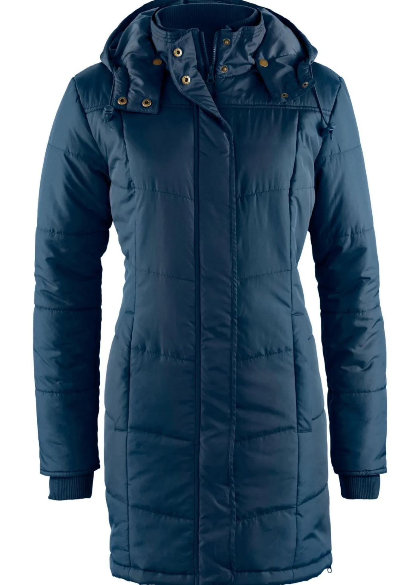 bonprix bonprix Chaqueta larga guateada con cuello y capucha Azul marino Discount