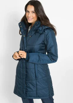 bonprix bonprix Chaqueta larga guateada con cuello y capucha Azul marino Discount