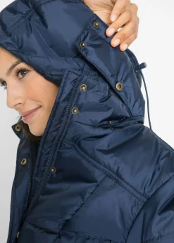 bonprix bonprix Chaqueta larga guateada con cuello y capucha Azul marino Discount
