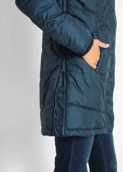 bonprix bonprix Chaqueta larga guateada con cuello y capucha Azul marino Discount