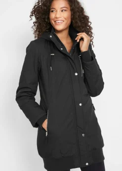 bonprix bonprix Chaqueta larga guateada con capucha Negro Clearance