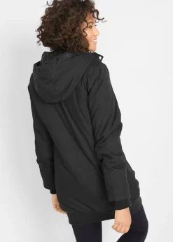 bonprix bonprix Chaqueta larga guateada con capucha Negro Clearance