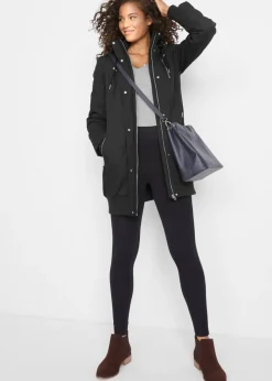 bonprix bonprix Chaqueta larga guateada con capucha Negro Clearance