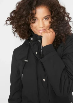 bonprix bonprix Chaqueta larga guateada con capucha Negro Clearance