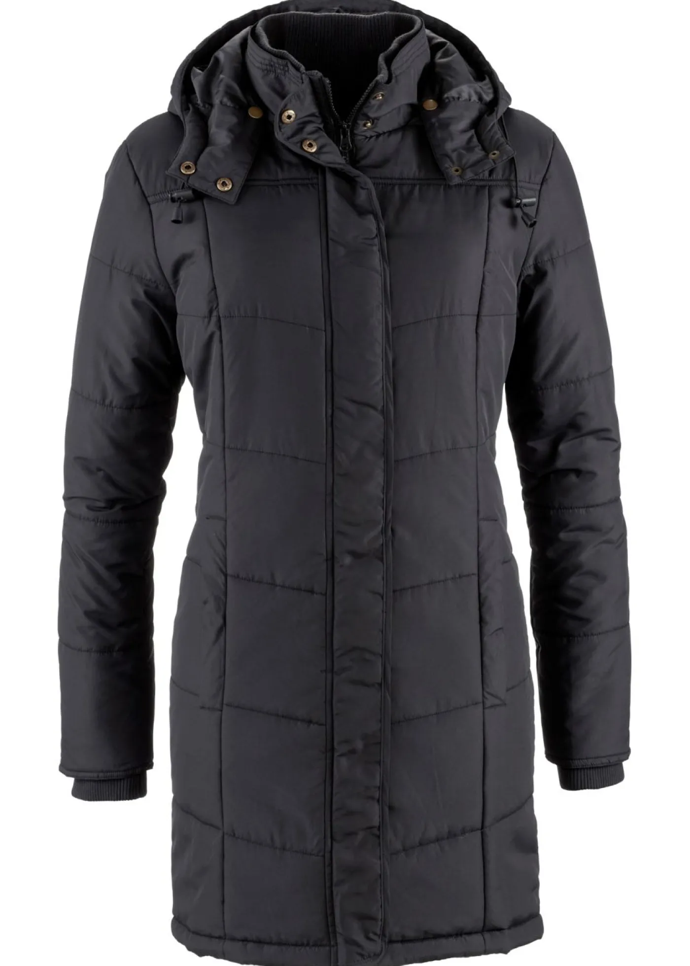 bonprix bonprix Chaqueta larga guateada con cuello y capucha Negro Outlet