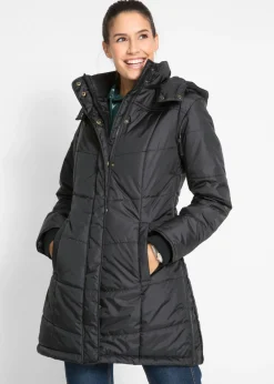 bonprix bonprix Chaqueta larga guateada con cuello y capucha Negro Outlet
