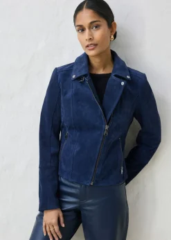 bonprix bonprix Chaqueta motera de ante Azul marino Online