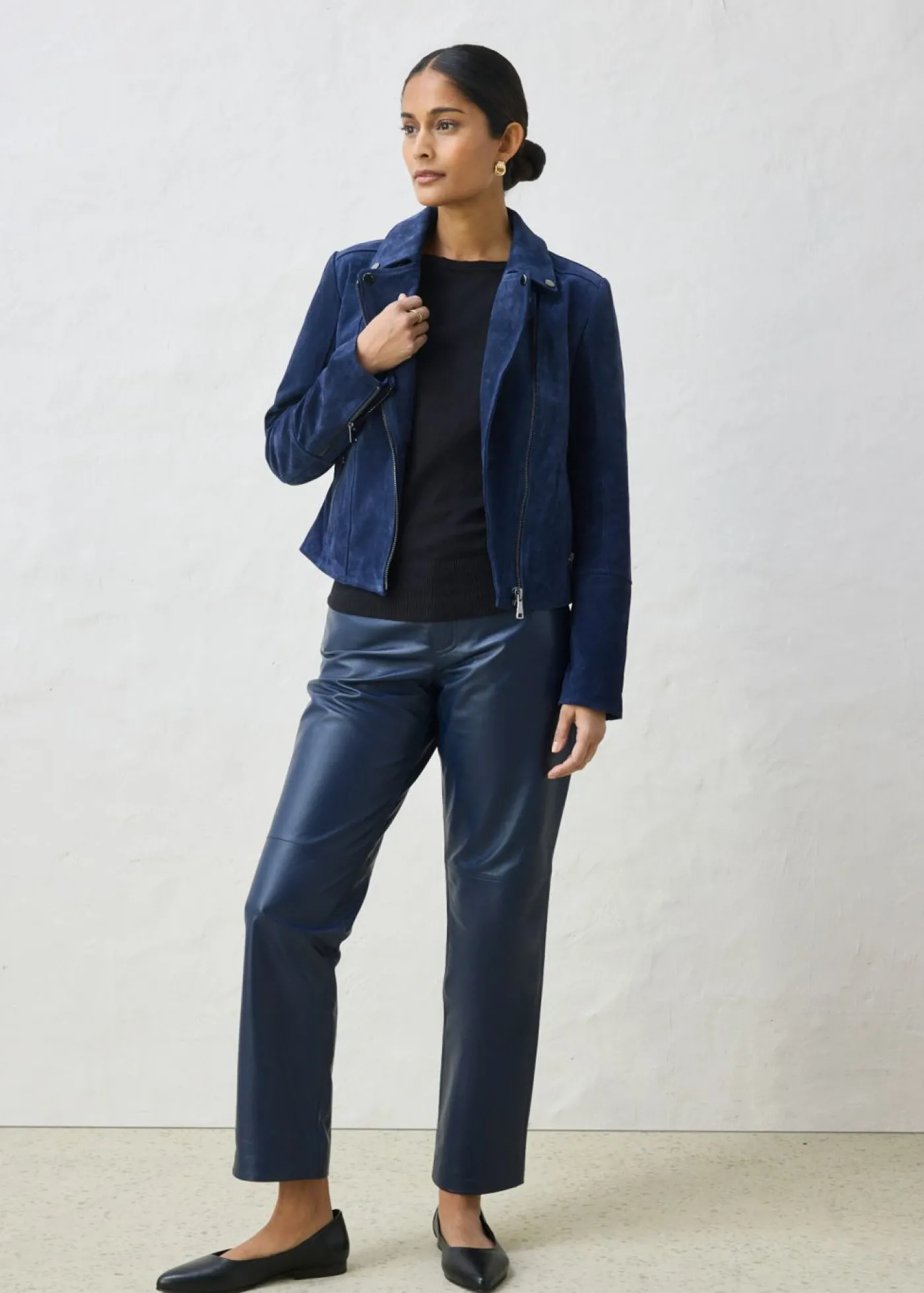 bonprix bonprix Chaqueta motera de ante Azul marino Online