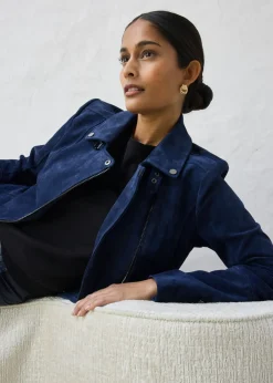 bonprix bonprix Chaqueta motera de ante Azul marino Online