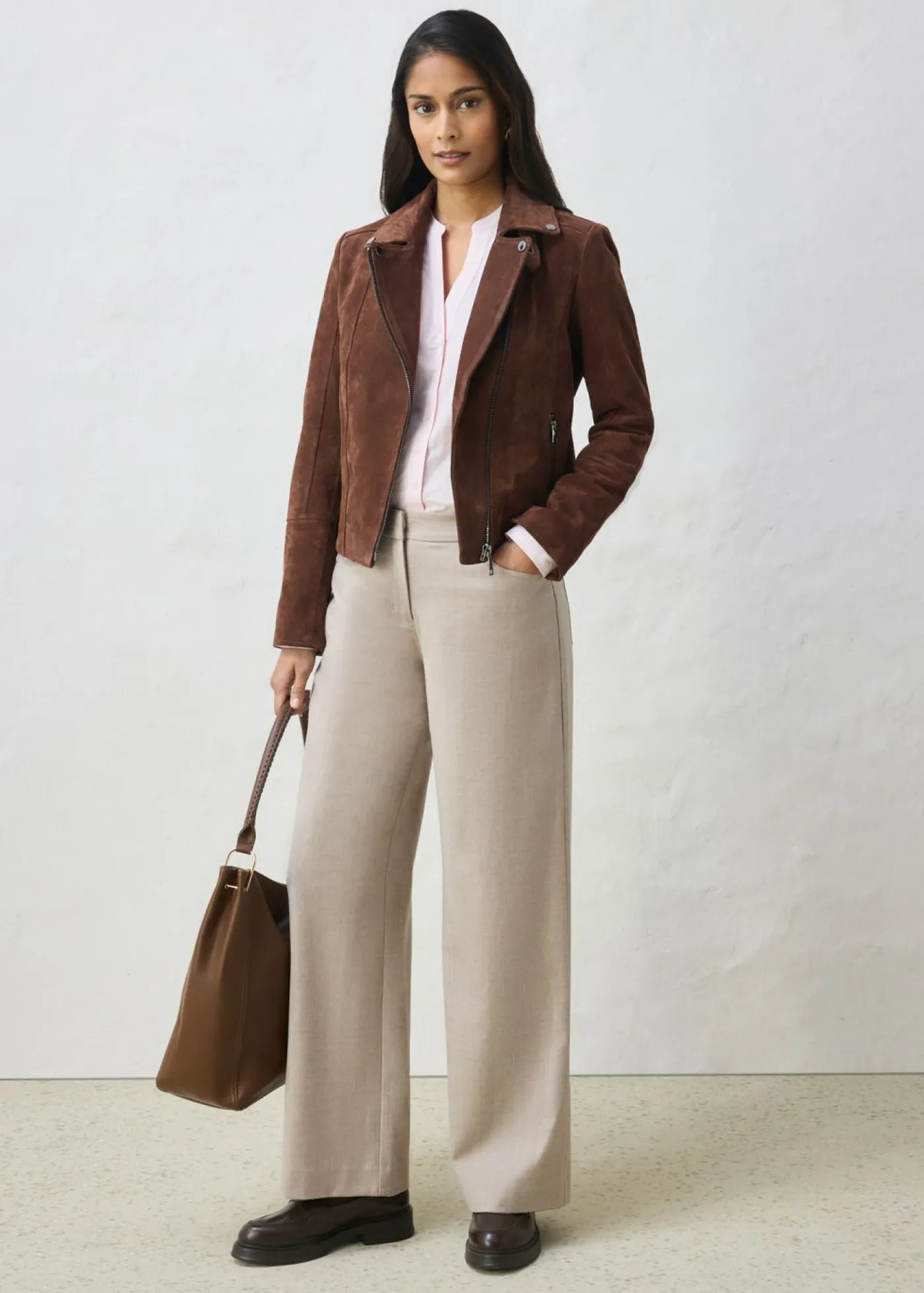 bonprix bonprix Chaqueta motera de ante marrón