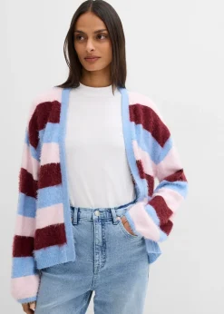 bonprix bonprix Chaqueta oversize de punto rosa claro-rojo rubí-azul claro con rayas Outlet