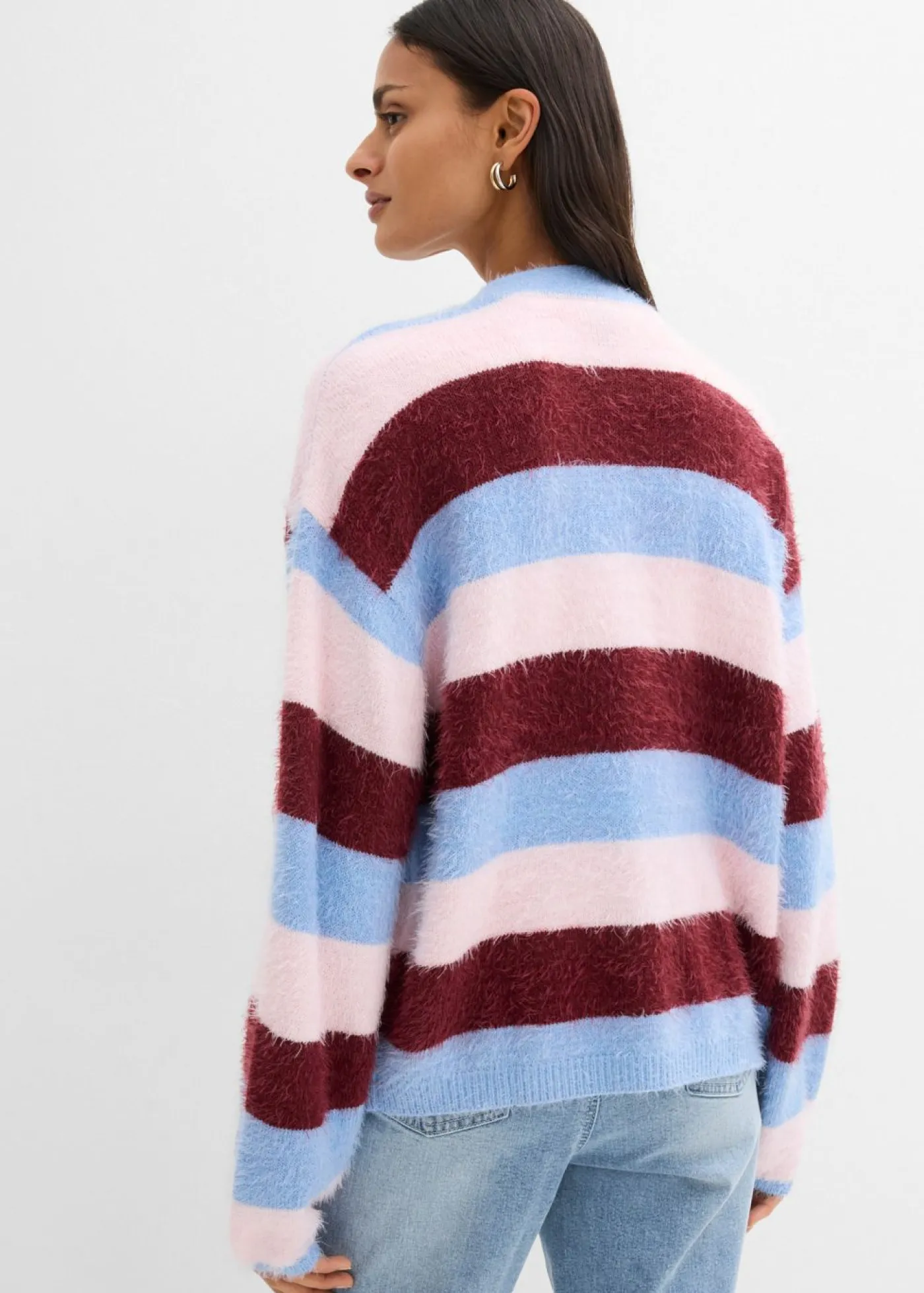 bonprix bonprix Chaqueta oversize de punto rosa claro-rojo rubí-azul claro con rayas Outlet