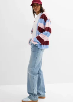 bonprix bonprix Chaqueta oversize de punto rosa claro-rojo rubí-azul claro con rayas Outlet