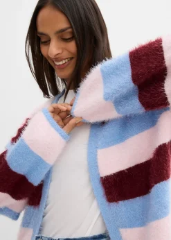 bonprix bonprix Chaqueta oversize de punto rosa claro-rojo rubí-azul claro con rayas Outlet