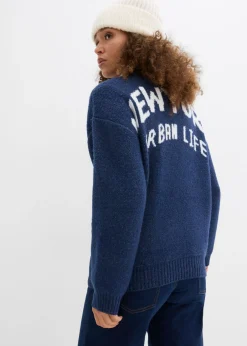 bonprix bonprix Chaqueta oversize de punto Azul marino-blanco Discount