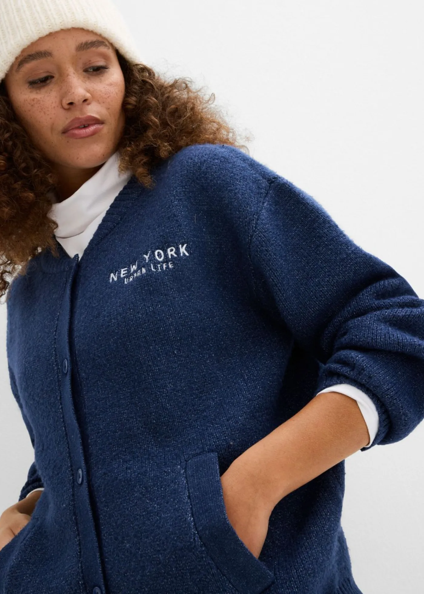 bonprix bonprix Chaqueta oversize de punto Azul marino-blanco Discount