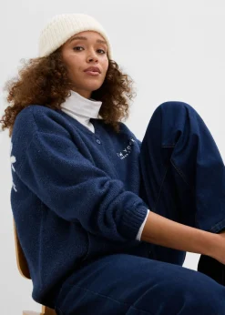 bonprix bonprix Chaqueta oversize de punto Azul marino-blanco Discount