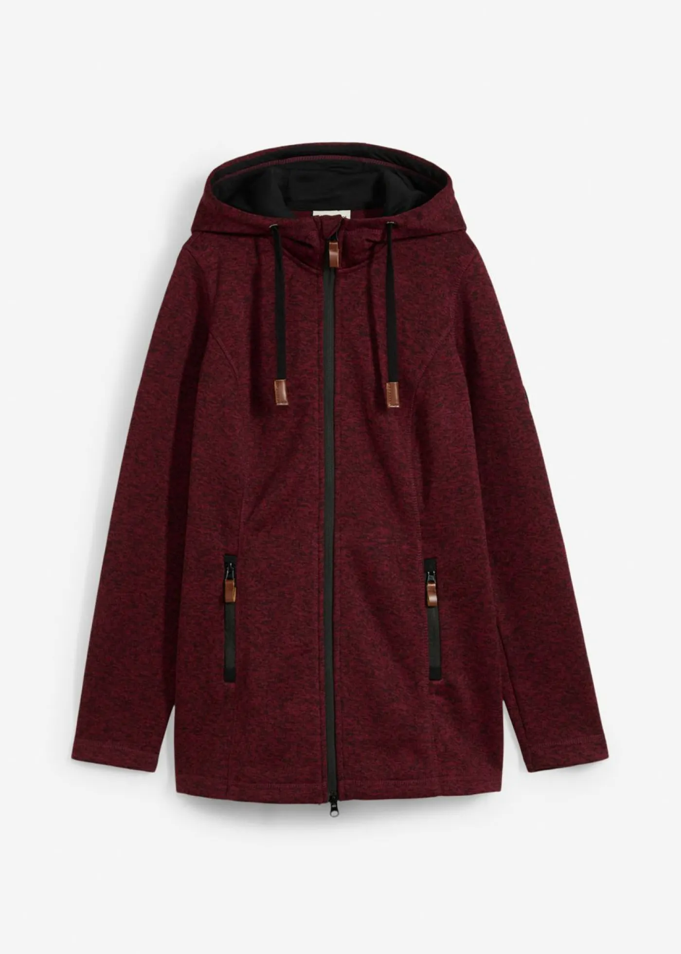 bonprix bonprix Chaqueta polar con capucha burdeos/negro moteado Discount