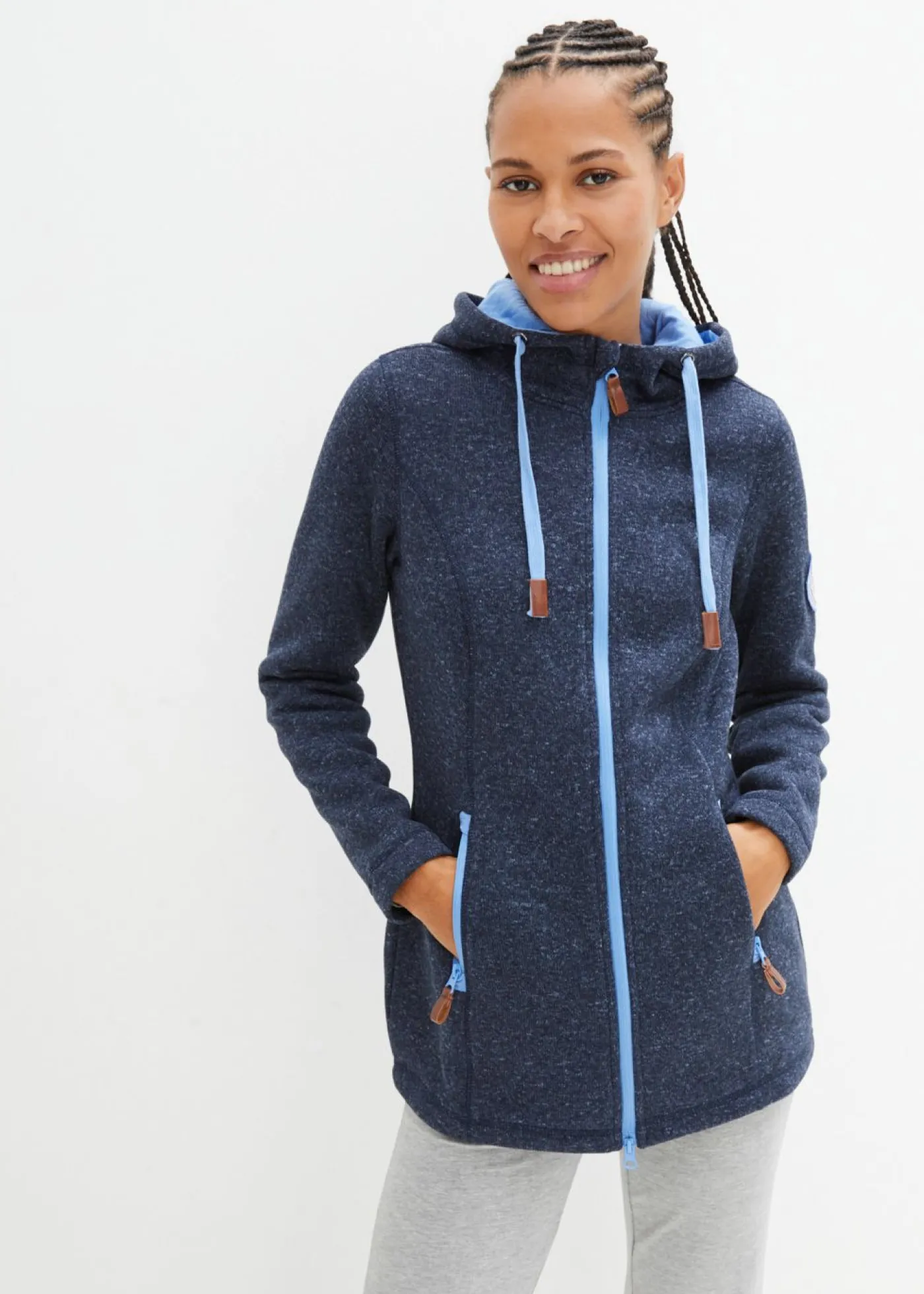 bonprix bonprix Chaqueta polar con capucha azul marino moteado Discount