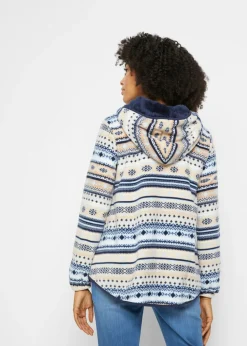 bonprix bonprix Chaqueta polar con capucha y estampado noruego gris guijarro/blanco Discount