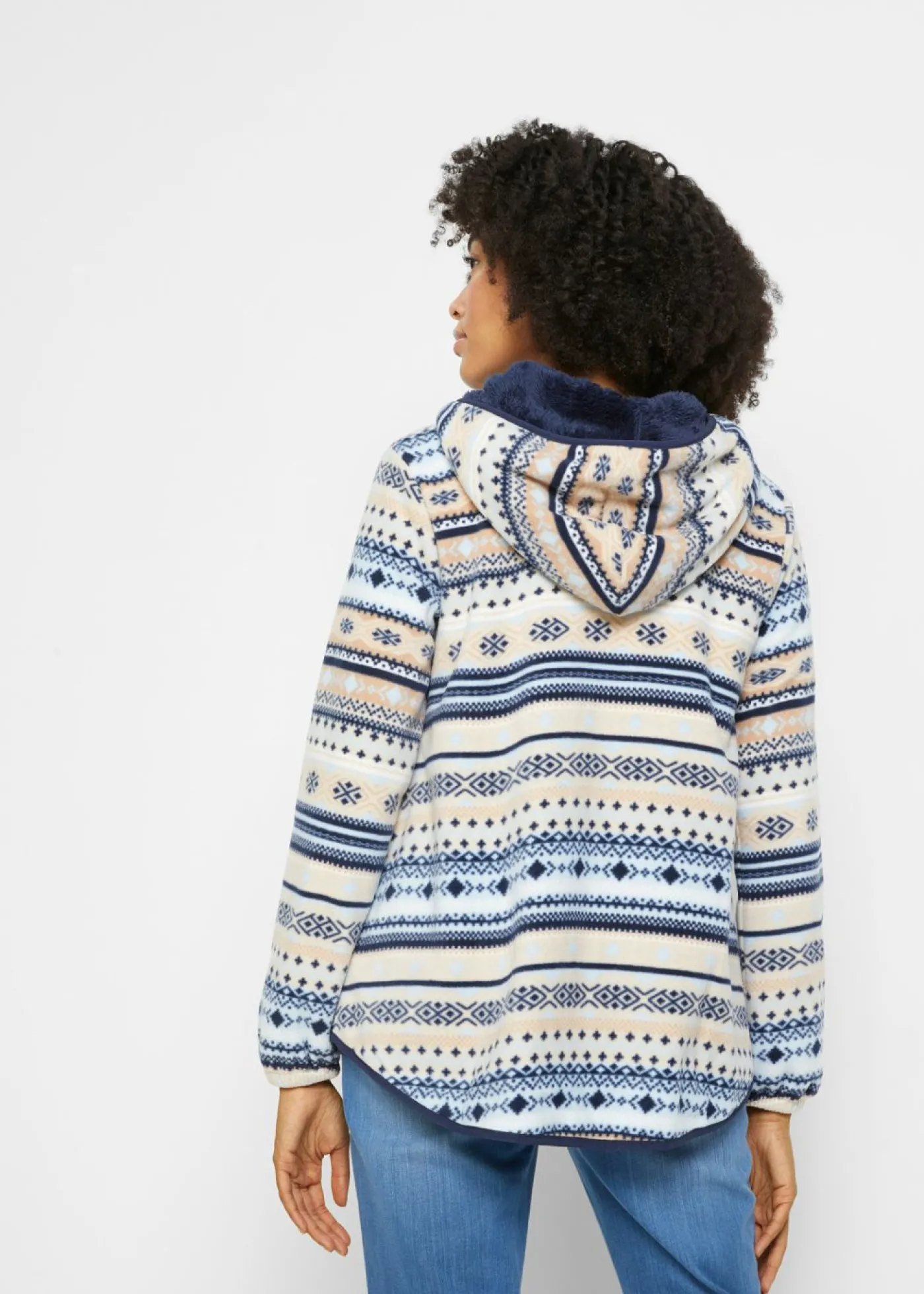 bonprix bonprix Chaqueta polar con capucha y estampado noruego gris guijarro/blanco Discount