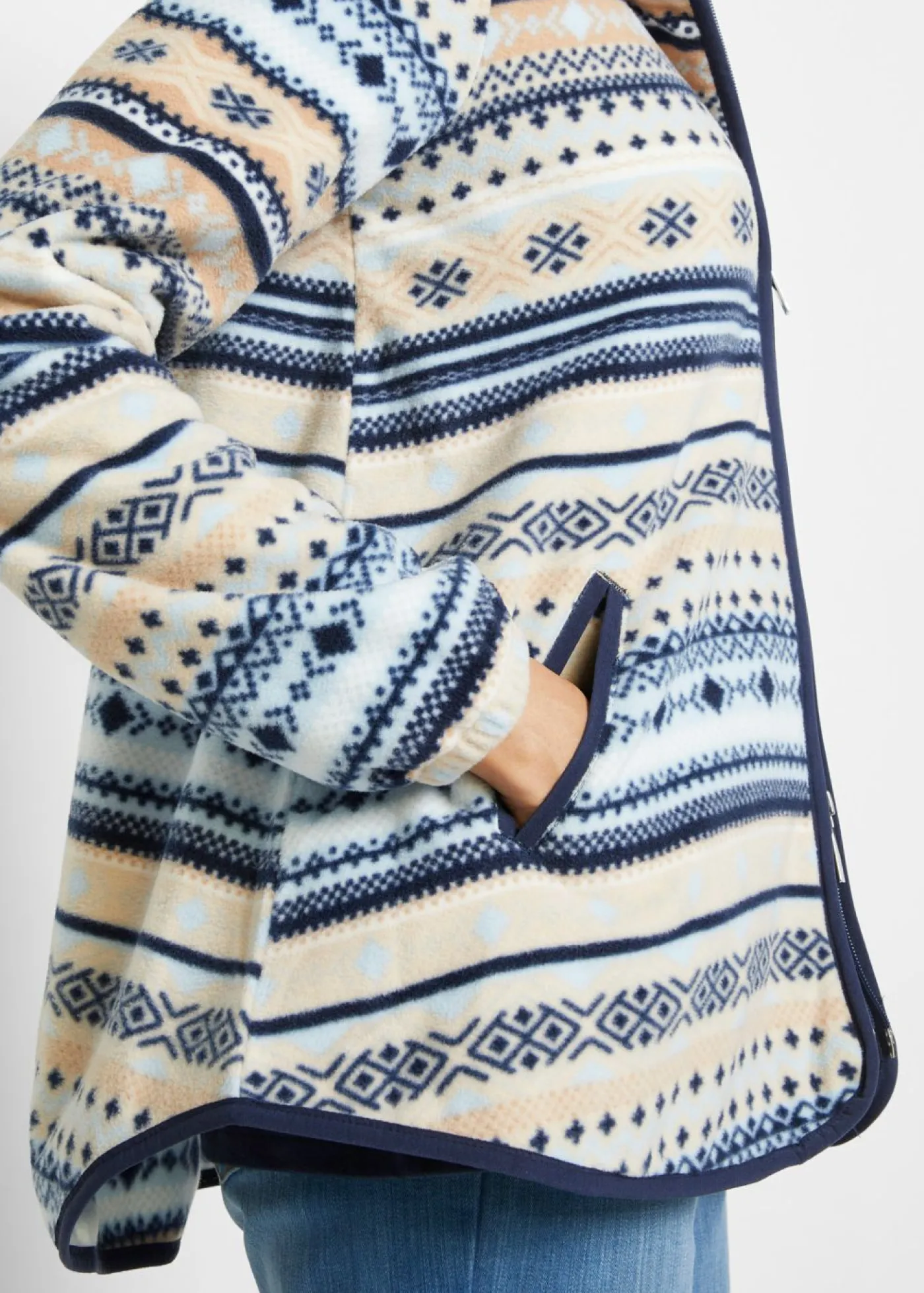 bonprix bonprix Chaqueta polar con capucha y estampado noruego gris guijarro/blanco Discount