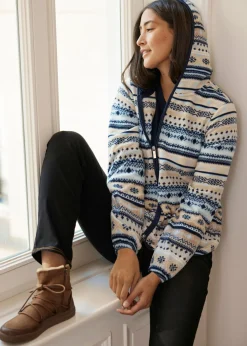 bonprix bonprix Chaqueta polar con capucha y estampado noruego gris guijarro/blanco Discount
