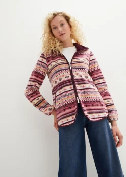 bonprix bonprix Chaqueta polar con capucha y estampado noruego sorbete de frutos rojos