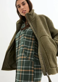 bonprix bonprix Chaqueta polar con forro Verde oliva oscuro