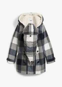 bonprix bonprix Chaqueta premamá de lana con forro de peluche/chaqueta de porteo Azul oscuro-gris de cuadros Clearance