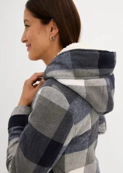 bonprix bonprix Chaqueta premamá de lana con forro de peluche/chaqueta de porteo Azul oscuro-gris de cuadros Clearance