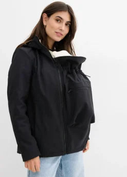 bonprix bonprix Chaqueta premamá de porteo 6 en 1 con forro polar extraíble Negro-blanco lana Online