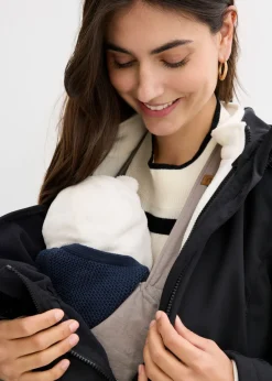 bonprix bonprix Chaqueta premamá de porteo 6 en 1 con forro polar extraíble Negro-blanco lana Online