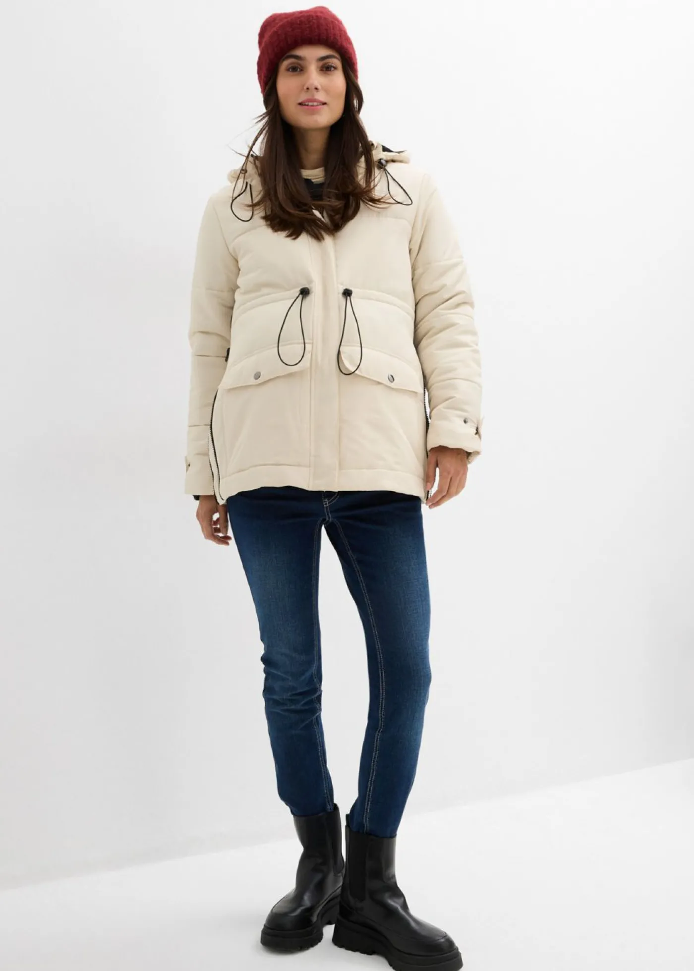 bonprix bonprix Chaqueta premamá de porteo 6 en 1 con forro polar extraíble Beige-negro Hot