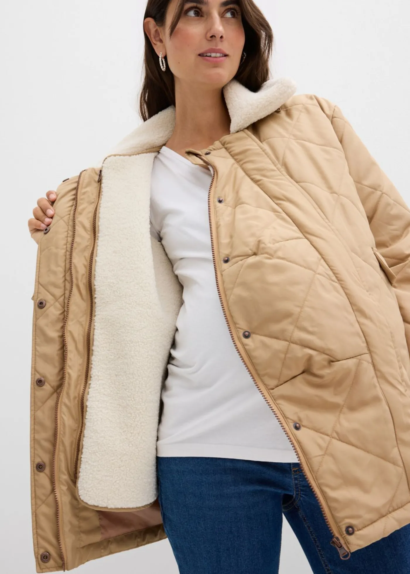 bonprix bonprix Chaqueta premamá de porteo 6 en 1 con chaleco desmontable Camel mate Clearance
