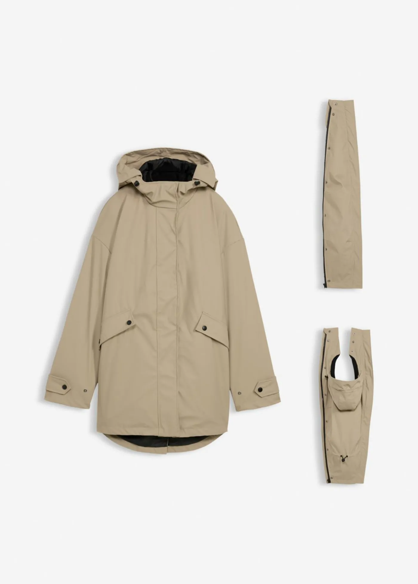 bonprix bonprix Chaqueta premamá impermeable 6 en 1 con inserto de porteo y chaqueta polar desmontable Beige-negro Outlet