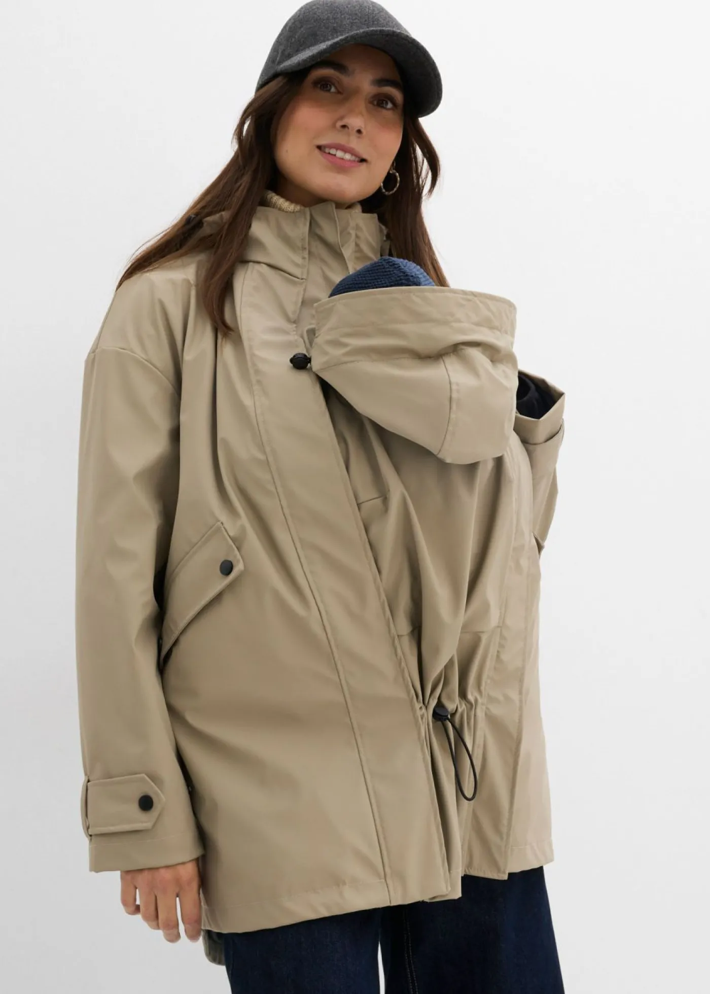 bonprix bonprix Chaqueta premamá impermeable 6 en 1 con inserto de porteo y chaqueta polar desmontable Beige-negro Outlet