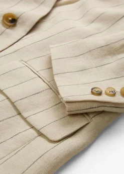 bonprix bonprix Chaqueta sin cuello de lino puro arena claro con rayas Clearance
