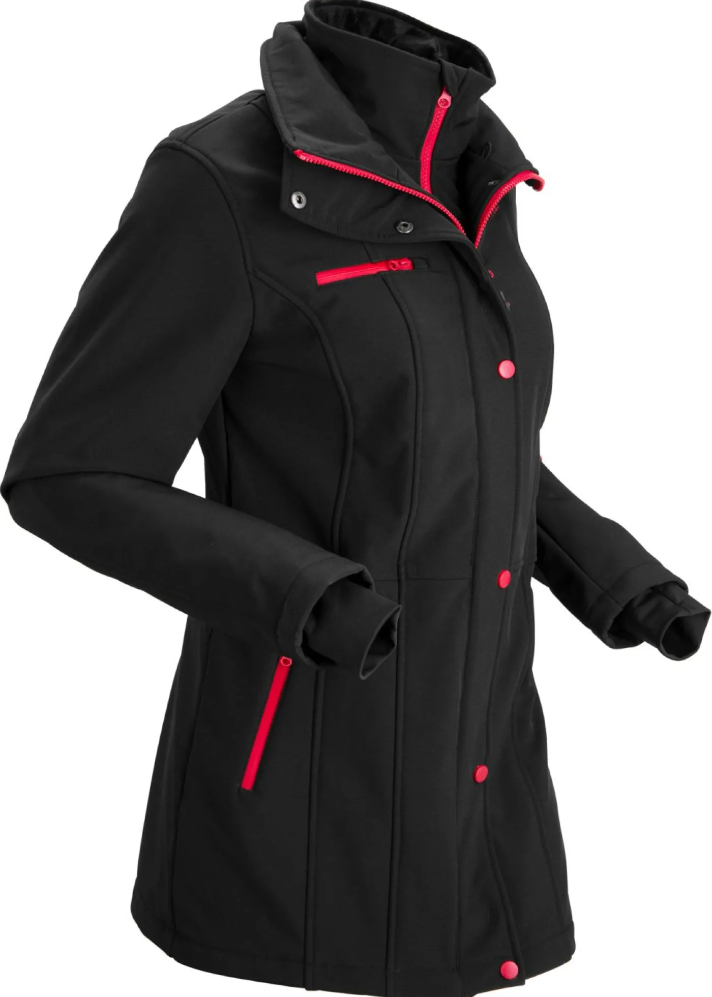 bonprix bonprix Chaqueta softshell elástica con diseño largo y tejido repelente al agua Negro Discount