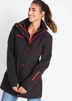 bonprix bonprix Chaqueta softshell elástica con diseño largo y tejido repelente al agua Negro Discount