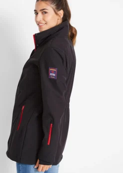 bonprix bonprix Chaqueta softshell elástica con diseño largo y tejido repelente al agua Negro Discount