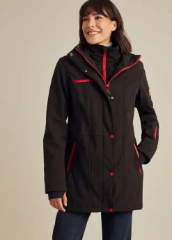 bonprix bonprix Chaqueta softshell elástica con diseño largo y tejido repelente al agua Negro Discount