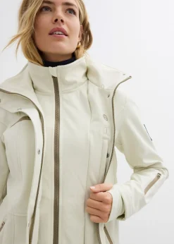 bonprix bonprix Chaqueta softshell elástica con diseño largo y tejido repelente al agua Beige Sale