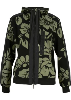 bonprix bonprix Chaqueta tipo sudadera con algodón Negro-verde de flores Best