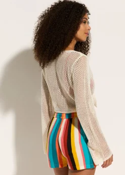 bonprix bonprix Chaqueta transparente de punto ajour para la playa Blanco lana