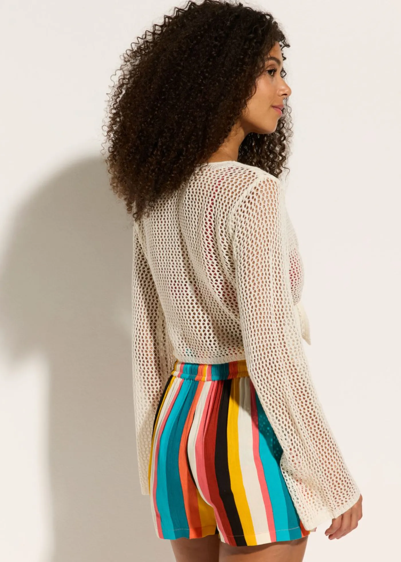 bonprix bonprix Chaqueta transparente de punto ajour para la playa Blanco lana